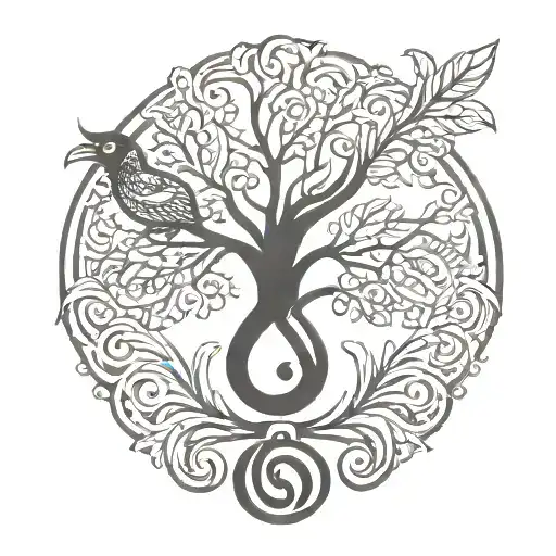 Cartouche And Sankofa Symbol With The Tree