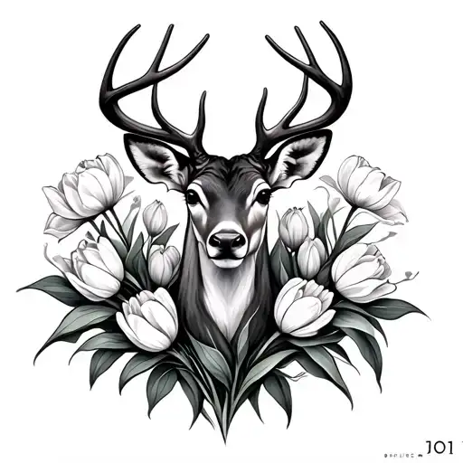 Deer And Tulips