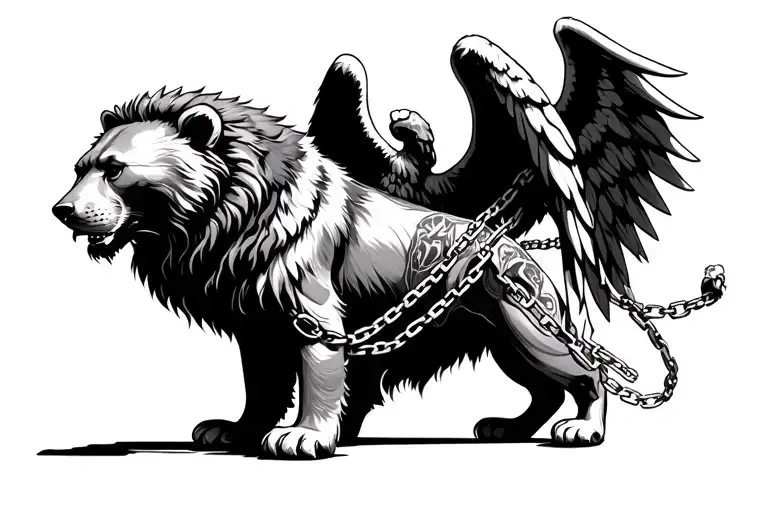 Angel Walking Bear And Lion With Chains