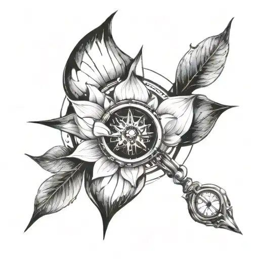 Broken Compass With Lotus Flower Growing Out Of It