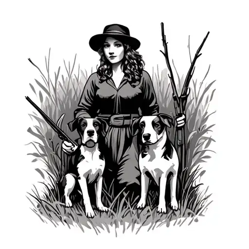 Foxterrier While Woman Hunting Scene