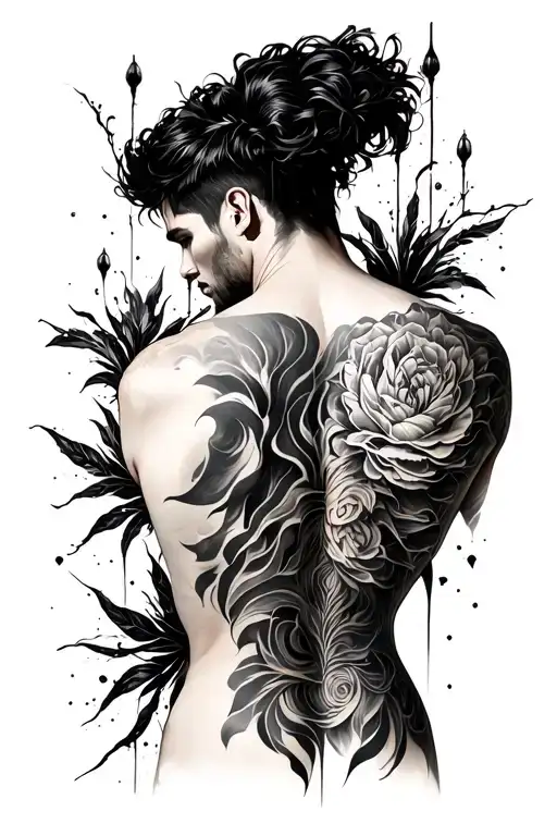 Blackwork Back Tattoo Men
