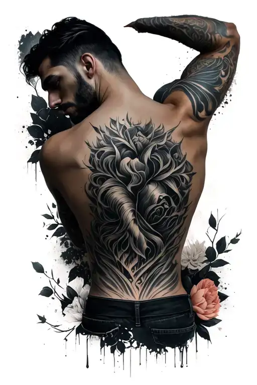 Blackwork Graphic Back Tattoo Men In A