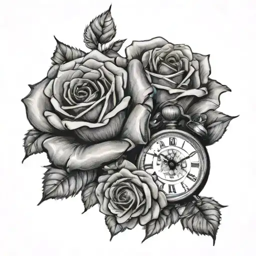 Realistic Color Roses And Clocks