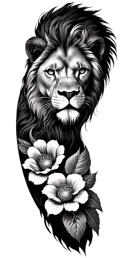 Sleeve Tattoo Flowers And Lion Has To Look Manly
