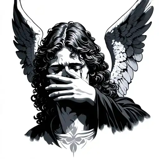 An Angel Covering His Mouth And Crying