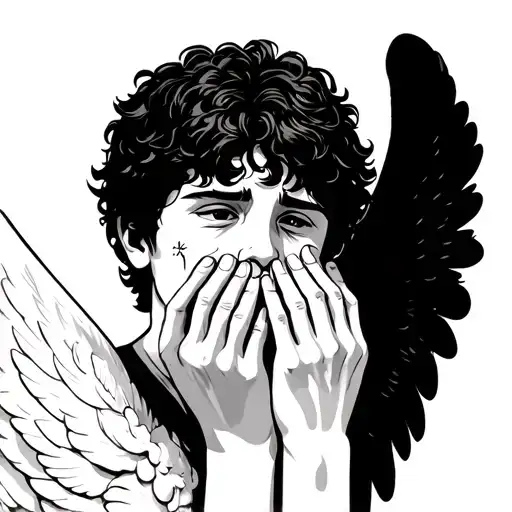 An Angel Covering His Mouth And Crying With Baby Face