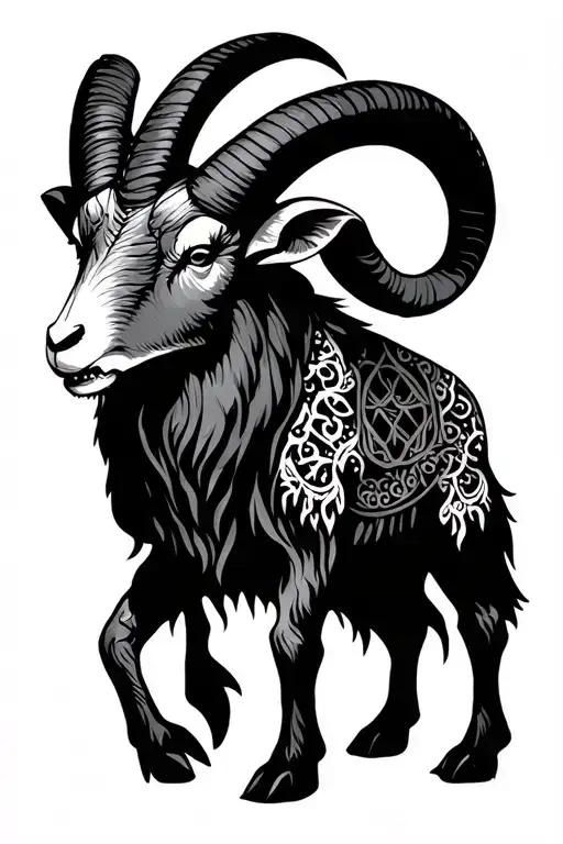 Evil Ram With Pentagon And Gothic Lace Like Patterns