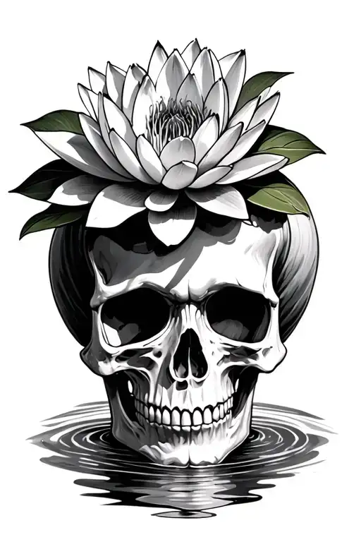 Skull With Water Lily Growing Out The Top Of The Skull