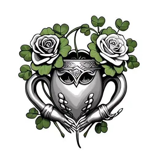 Shamrock And Claddagh And Rose In A Line
