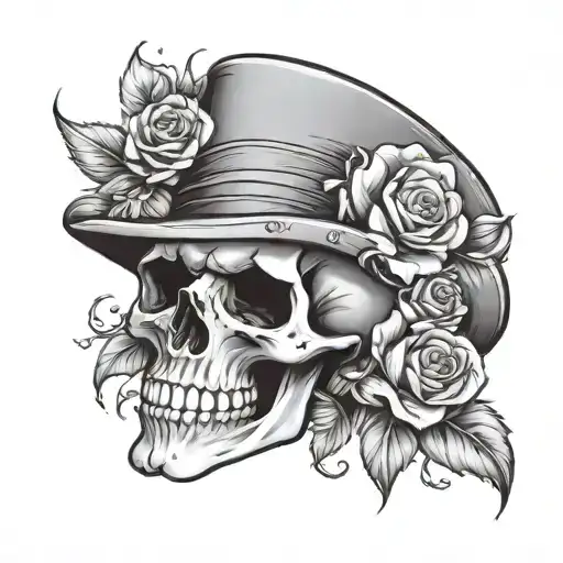Skull In A Hat With Flowers