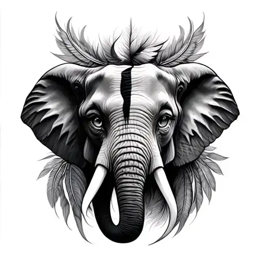 Half Sleeve Tattoo With Eyes That Are Half Human Half Elephant With Feathers Surrounding