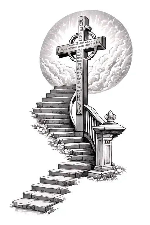 Stairway To Heaven And Next To The Stairs Put 1 Cross And On Top Of The Gate Put A Bible Verse