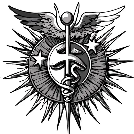 Caduceus With 3 Stars And A Sun