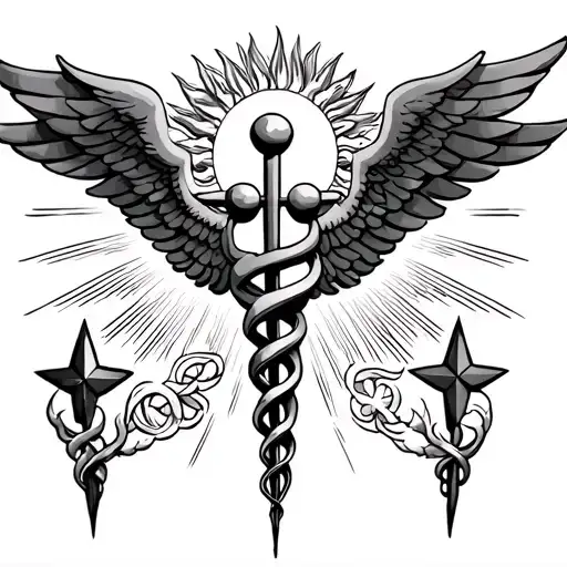Caduceus With 3 Stars And A Sun