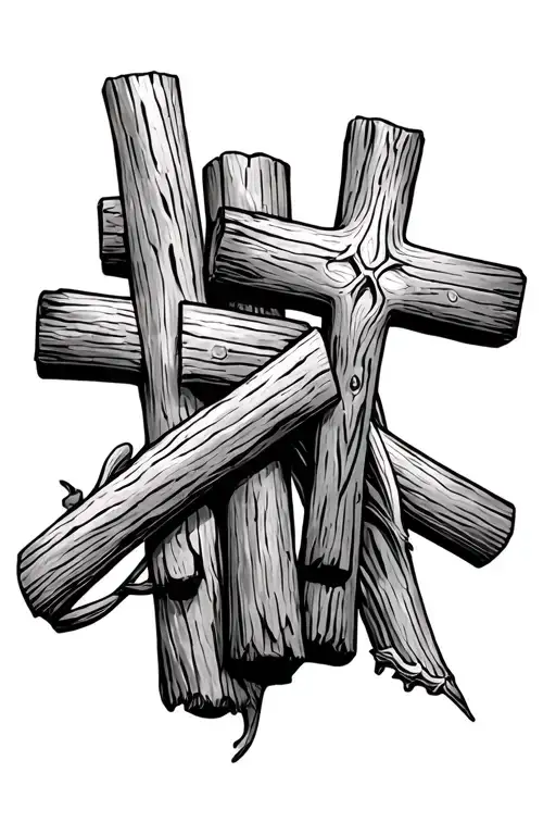Three Wooden Crosses On Thigh