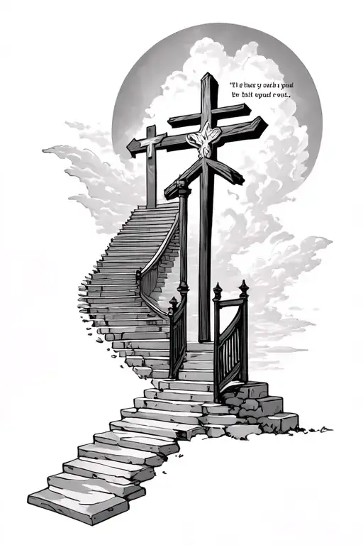 Stairway To Heaven And Next To The Stairs Put 1 Cross And On Top Of The Gate Put A Bible Verse