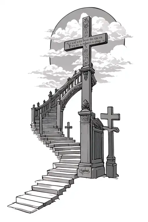 Stairway To Heaven And Next To The Stairs Put 1 Cross And On Top Of The Gate Put A Bible Verse