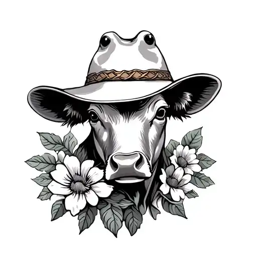 Cow And Frog With Cowboy Hat Flowers