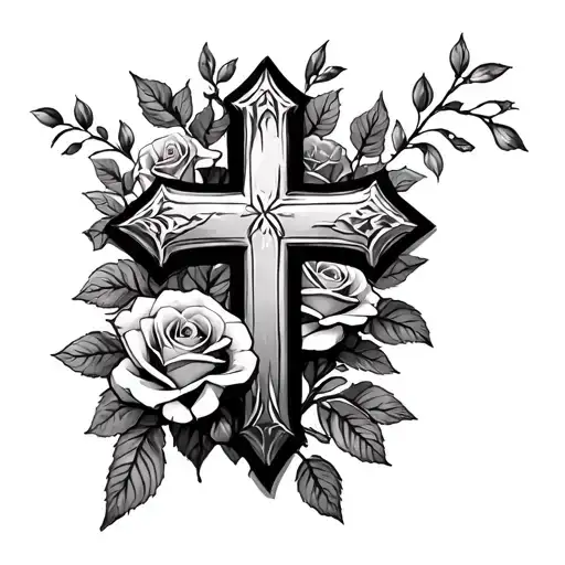 Cross With Roses Growing Letter Above It