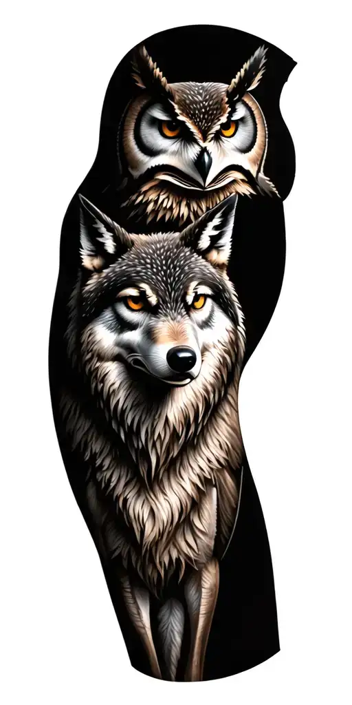 Realistic Owl Wolf And Buck Arm Sleeve