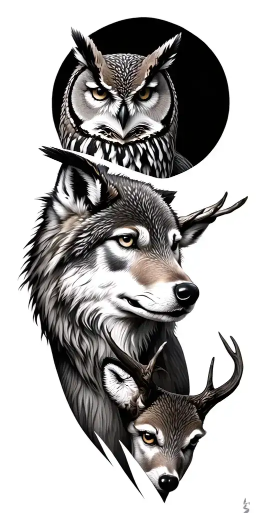 Realistic Owl Wolf And Deer Arm Sleeve