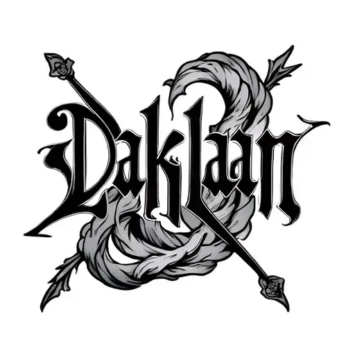 Black And White Tatoo With The Word Daklan As The Center