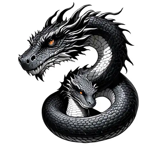 Mother Snake Looking At Her Dragon Baby