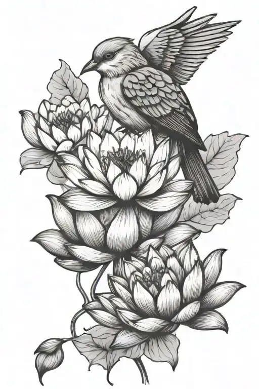 Bird And Lotus Flower