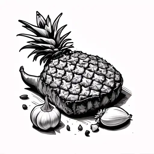 Pork Chop Pineapple Pepper Garlic Cloves And Herbs