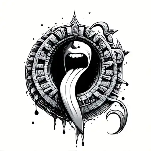 Side View Of Ankh With Long Human Tongue Coming Through The Ankhs Top Hole