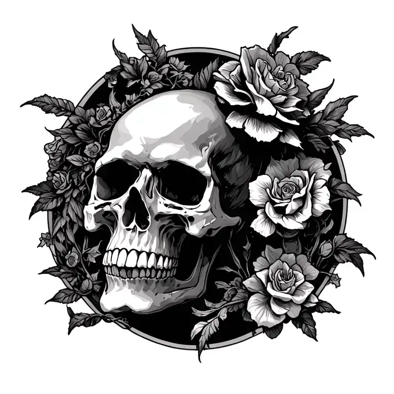 Old School Skull And Fantasy Scene