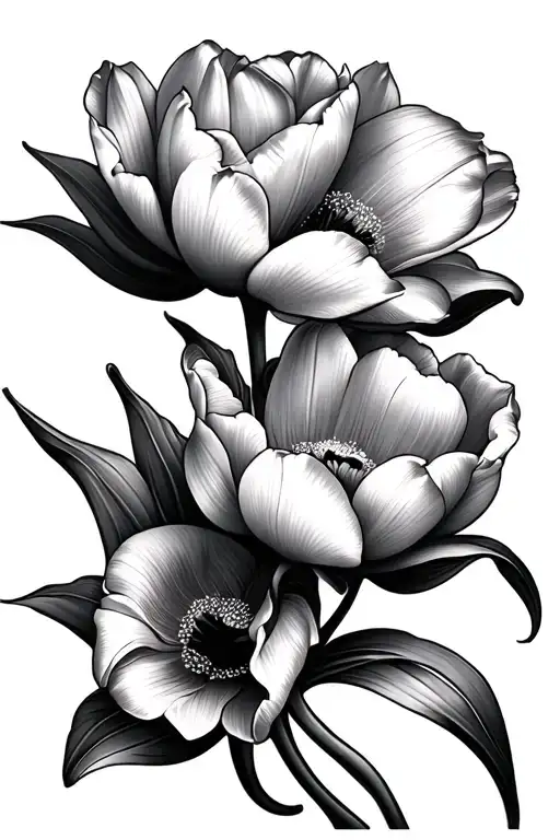 Lillie And Tulips Flower Surrounded