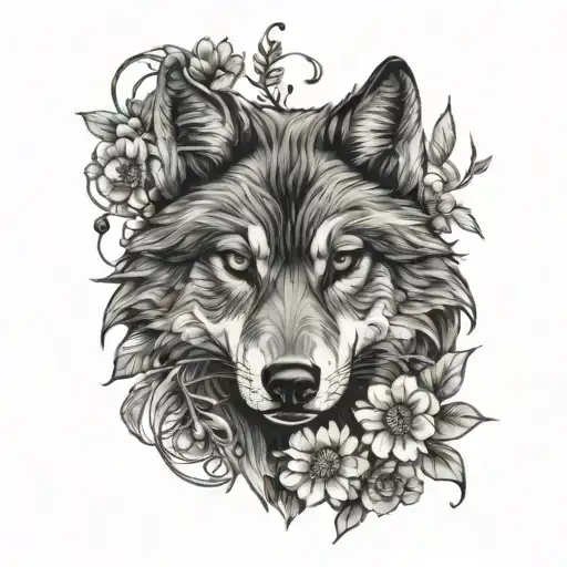 Wolf With Daisies Vines Covering