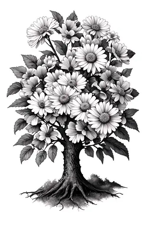 Alder Tree With Daisy & Carnation Flowers