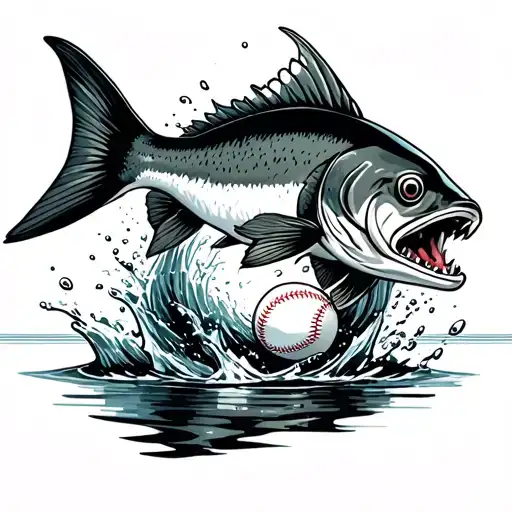 Fish Jumping Out Of Water With A Baseball In Its Mouth