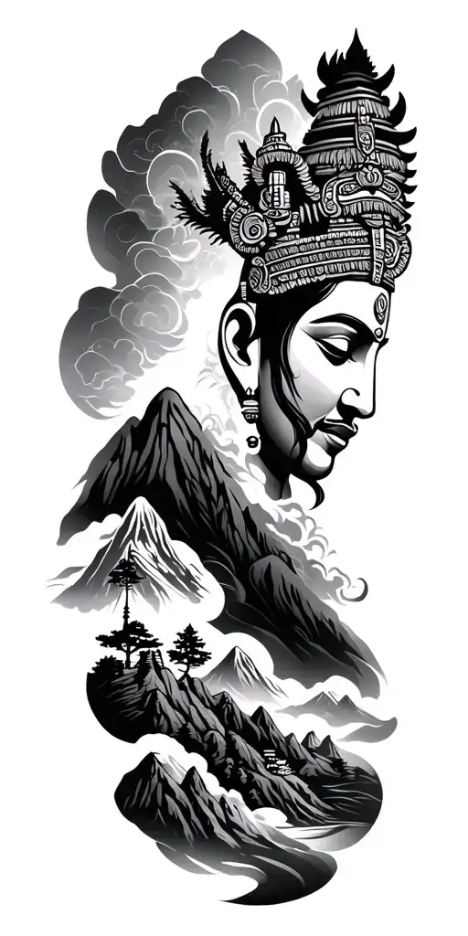 Nepali God And The Mountain Landscape