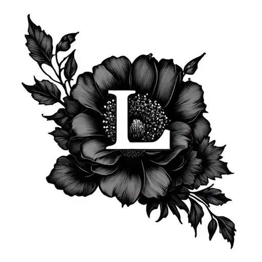 Flowers Tattoo Fineline Wrist With Letter L Finely Incorporated Filigree Elegant Black Flowers