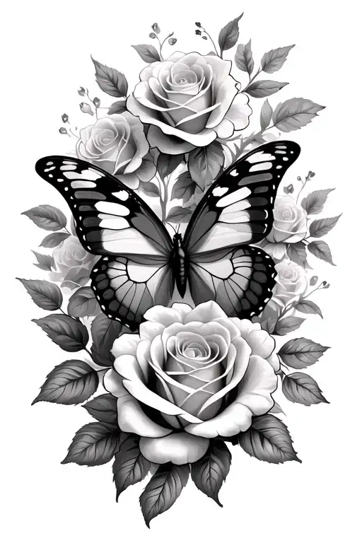 Butterfly With Roses Growing