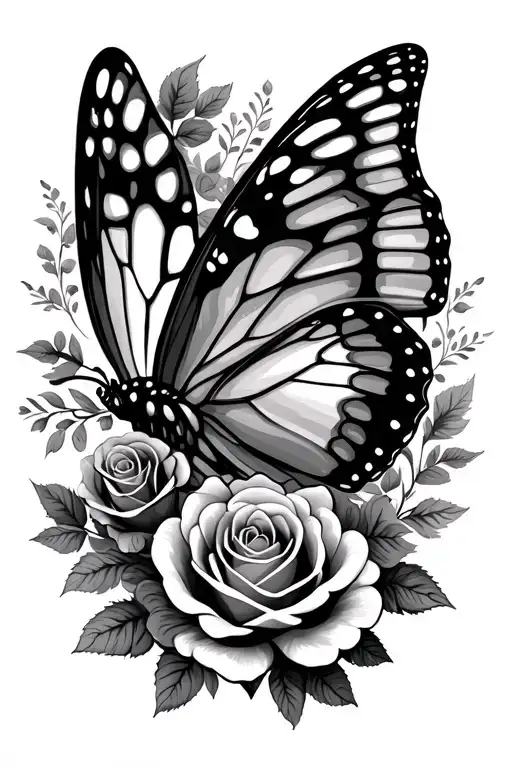 Large Butterfly With Roses