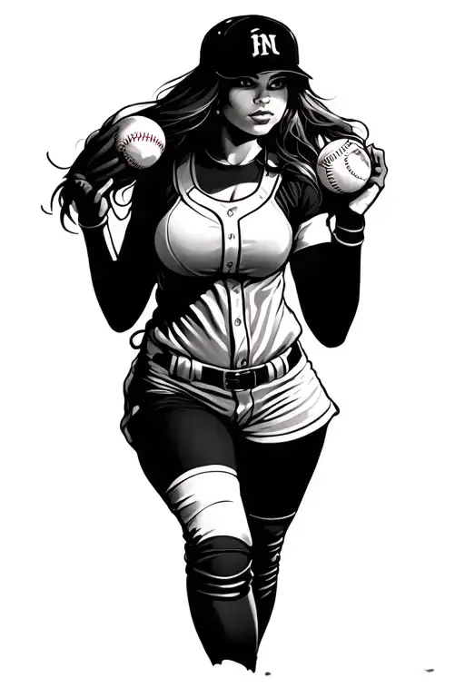Sexy Girl Wearing Baseball Catchers Uniform Holding A Baseball
