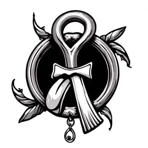 Ankh With Tongue Hanging From Ankh Ring Center