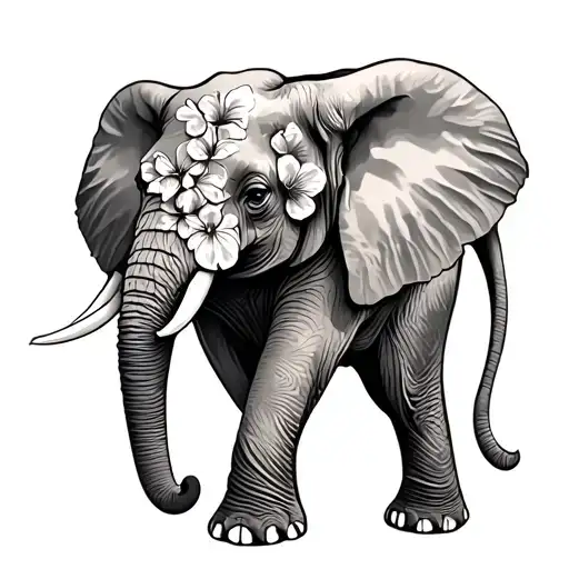 Elephant W Flowers Blooming