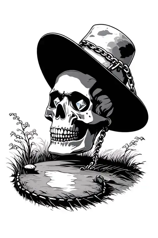 Skull With Diamond Eyes And Chains Disc Golf Course Landscape Nature