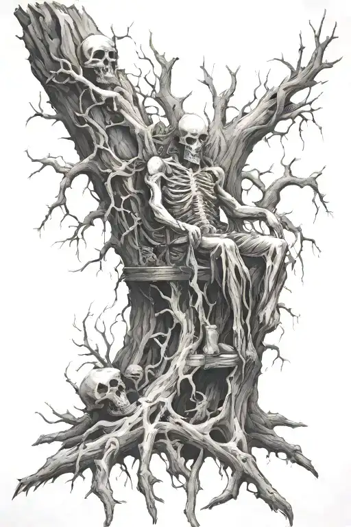 Dead Tree With Decaying Throne And Dead Corpse