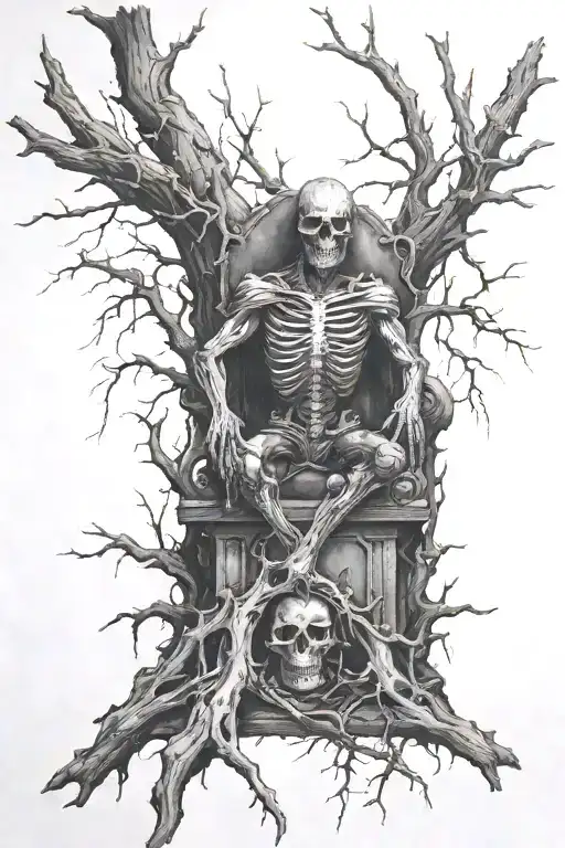 Dead Tree With Decaying Throne And Dead Corpse With Armour