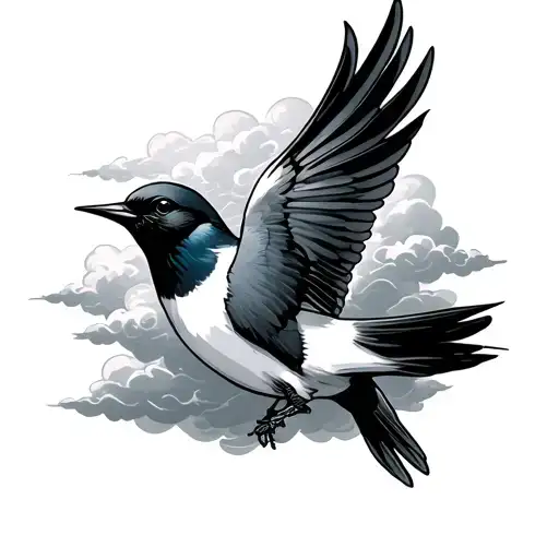 Sailor Swallow Bird Flying With Clouds Surrounding