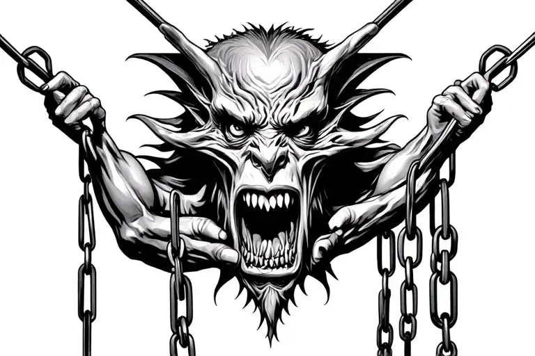 Prison Chest Tattoo Signifying Demons Being Held Down By Chains