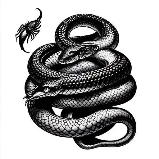 Spider And Snake Wrapped On Spine