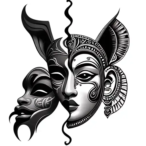 Africain Mask Split In Half